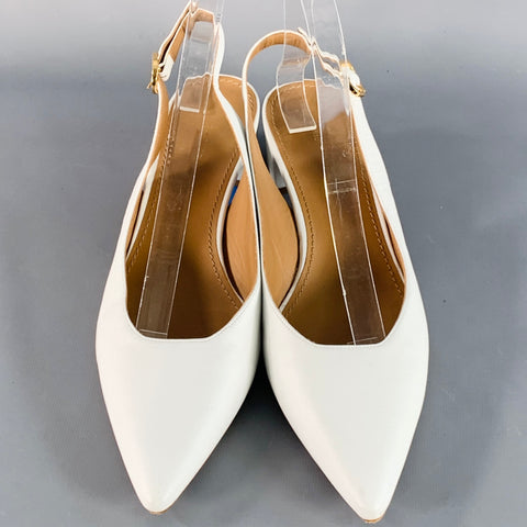 MANSUR GAVRIEL Size 10.5 White Leather Slingback Chunky Heel Pumps
