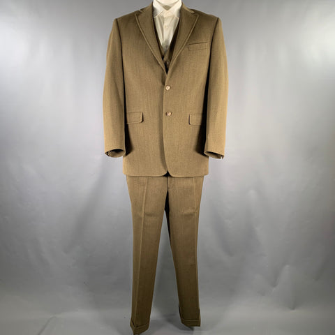 O'CONNELL'S Size 44 Long Brown Wool Notch Lapel Suit