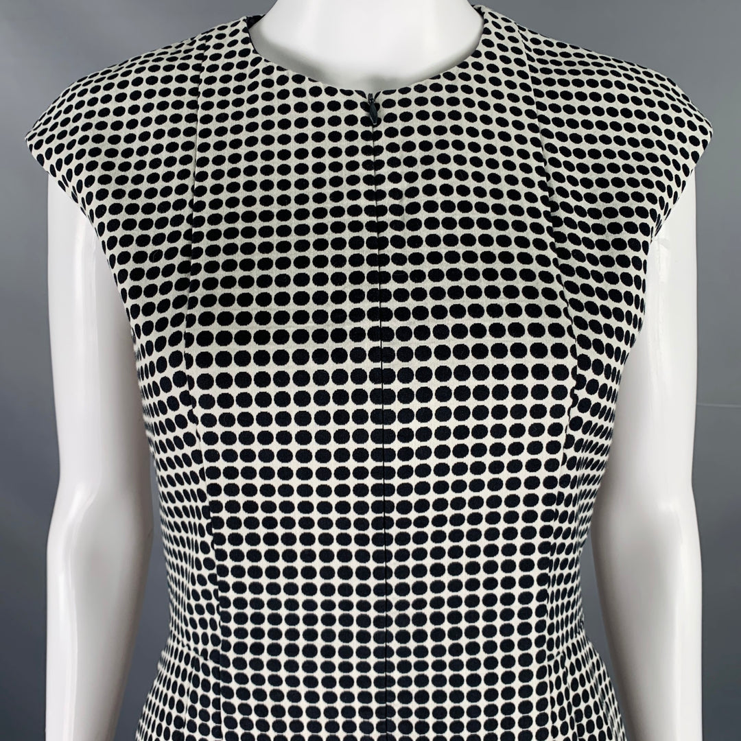 AKRIS Size 4 Black White Cotton Blend Polka Dot Notch Lapel Jacket Dress Set