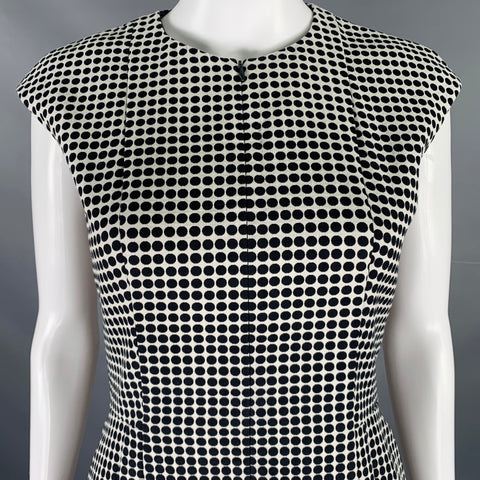 AKRIS Size 4 Black White Cotton Blend Polka Dot Notch Lapel Jacket Dress Set