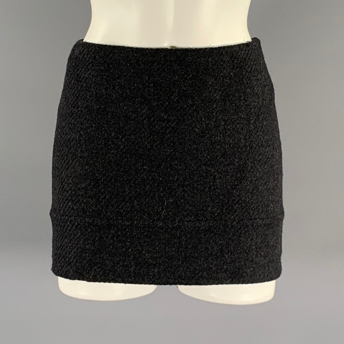 PRADA Size 2 Grey Dark Grey Wool Blend Mini Skirt