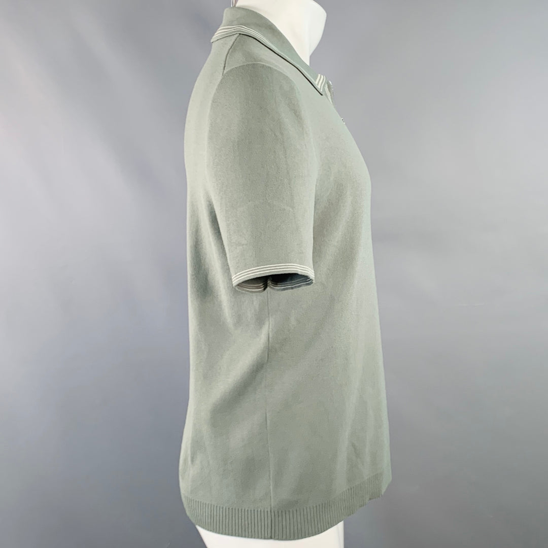 REISS Size M Stetson Green White Contrast Trim Viscose Blend Zip Up Polo