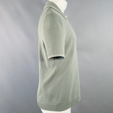REISS Polo zippé vert Stetson en mélange de viscose avec liseré contrastant blanc, taille M
