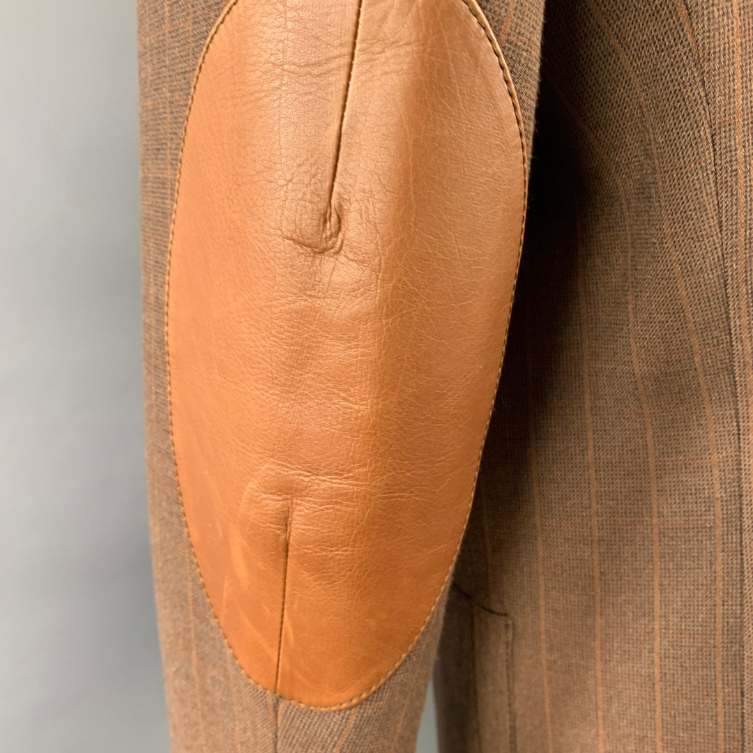WALES BONNER AW19 Mumbo Jumbo Size 42 Walnut Check Brown Black Stripe Polyester Blend Sport Coat