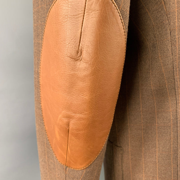 WALES BONNER AW19 Mumbo Jumbo Size 42 Walnut Check Brown Black Stripe Polyester Blend Sport Coat