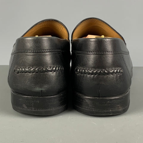 HERMES Size 9.5 H Crest Black Leather Slip On Loafers