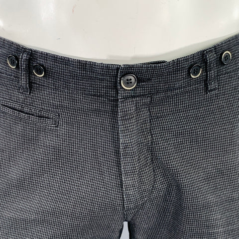 BARENA Pantalon habillé retroussé, mélange de coton, motif pied-de-poule gris-noir, taille 35