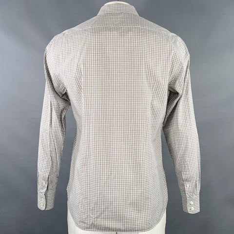 JOHN VARVATOS Size L Grey White Checkered Cotton Long Sleeve Shirt