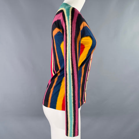ROBERTO CAVALLI Size S Multi Color Watercolor Cardigan