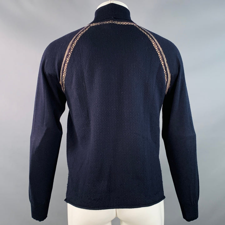 EMPORIO ARMANI Size M Navy Tan Contrast Trim Wool Turtleneck Pullover