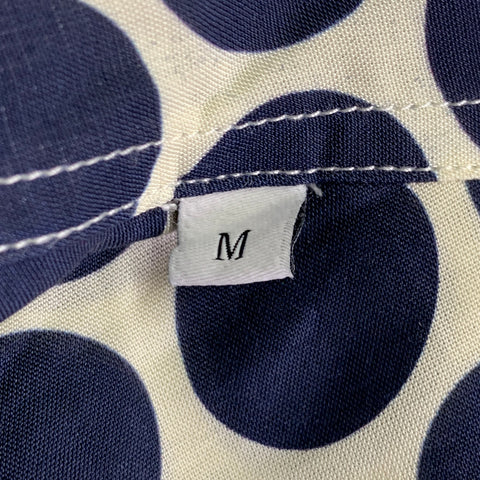 SANDRO Size M Navy Off White Polka Dot Lyocell Blend Short Sleeve Shirt