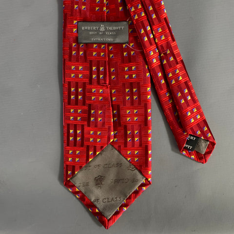 ROBERT TALBOTT Burgundy Navy yellow Geometric Silk Tie