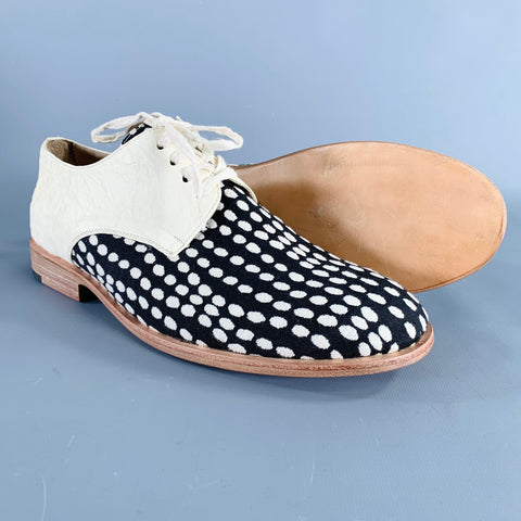 ESQUIVEL Size 10.5 Beige Black Canvas Dots Leather Lace Up Shoes