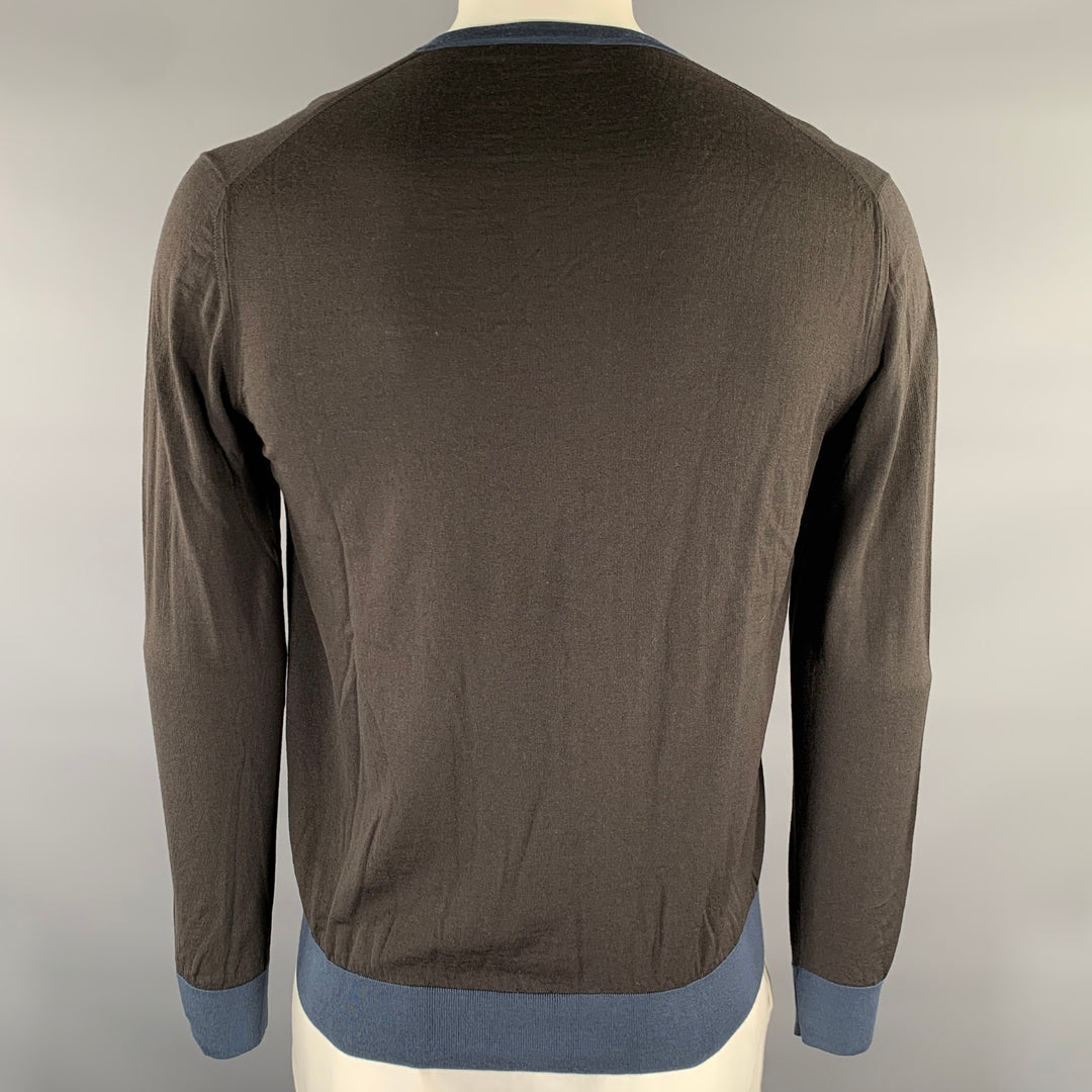 PRADA Size XL Grey Blue Knitted V-Neck Pullover