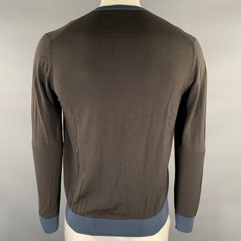 PRADA Size XL Grey Blue Knitted V-Neck Pullover