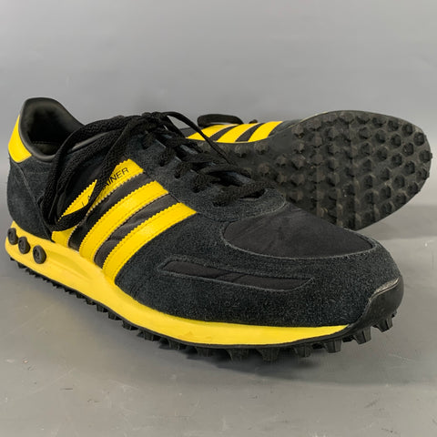 ADIDAS Size 10.5 Black Yellow Mixed Fabrics Low Top Sneakers