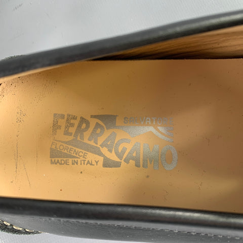 SALVATORE FERRAGAMO Size 10 -Parigi- Black Contrast Stitch Leather Drivers Loafers
