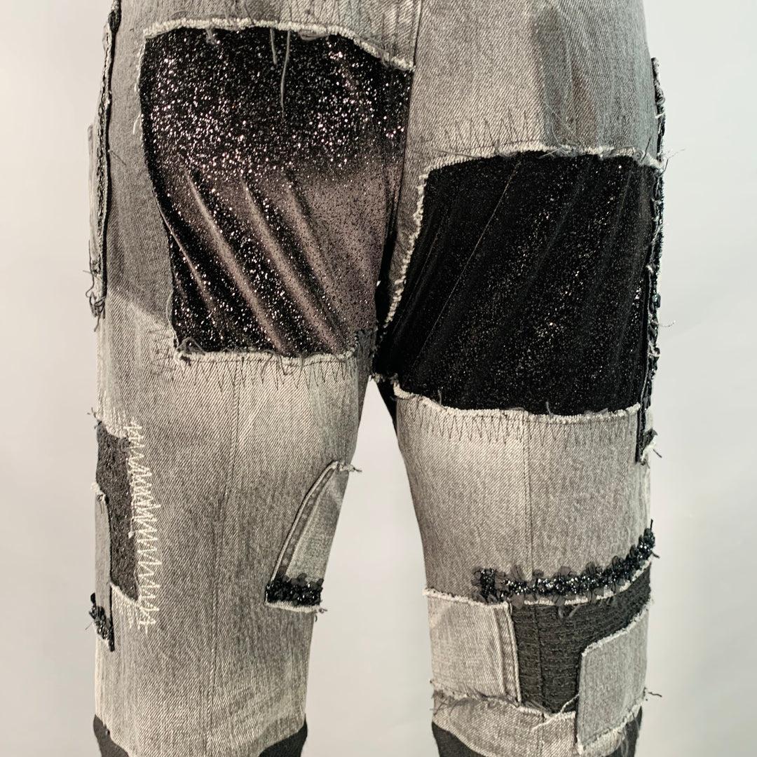 JUNYA WATANABE Size M Black Grey Selvedge Denim Patchwork Distressed Jeans