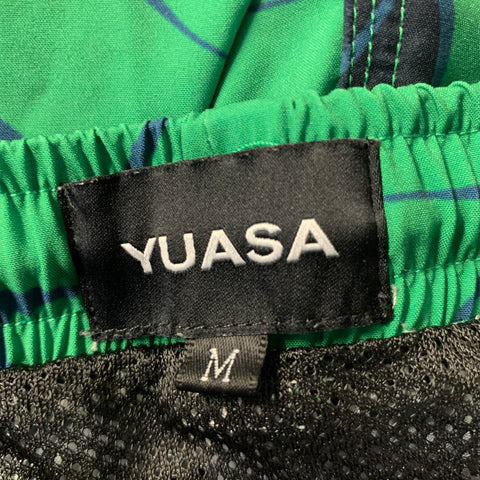 YUASA Size M Green Blue Floral Polyester Blend Swim Trunks