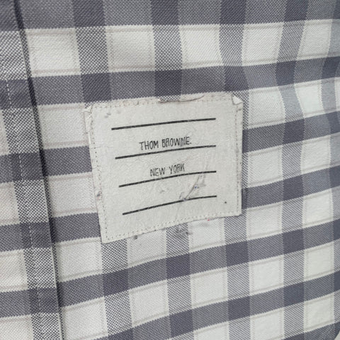 THOM BROWNE Size S Grey White Oxford Checkered Cotton Long Sleeve Shirt