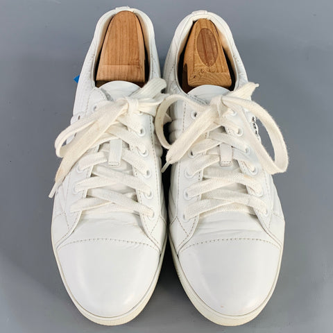 PRADA Size 8 White Leather Quilted Low Top Sneakers