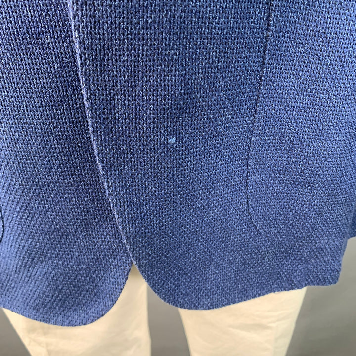 SUITSUPPLY Size 44 Blue Woven Silk Linen Notch Lapel Sport Coat
