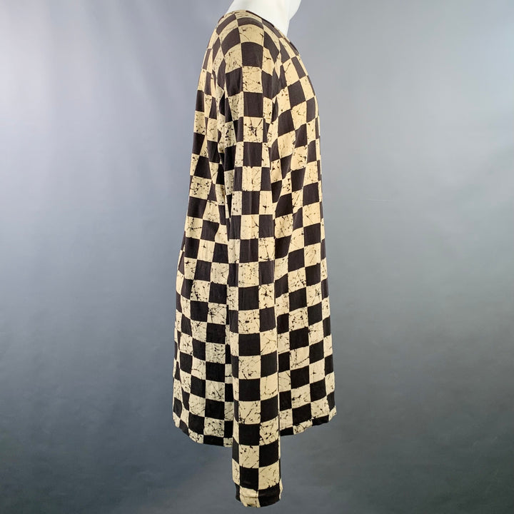 HAIDER ACKERMANN Size M Black Cream Checkered Cotton Blend Scoop Neck Pullover