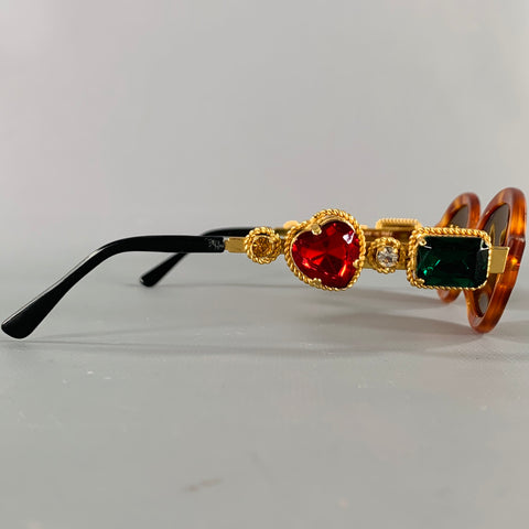 MOSCHINO Gold Green Red Tortoiseshell Jeweled Sunglasses
