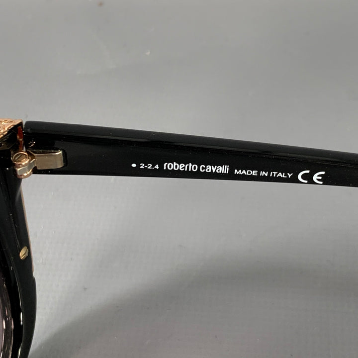 ROBERTO CAVALLI Mekbuda Black Rose Gold Acetate Metal Sunglasses