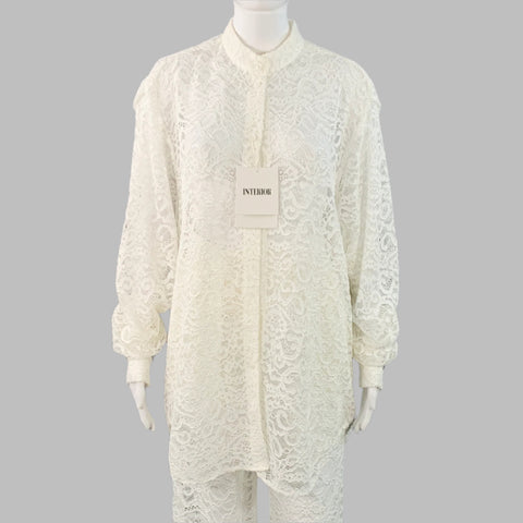 INTERIOR Size XS Off White Nylon Blend Lace Shirt Pants Set