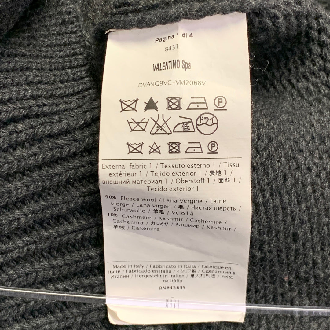 VALENTINO Size XL Charcoal Grey Cable Knit Virgin Wool Cashmere Cardigan
