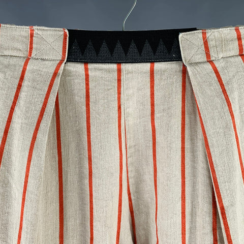 KAPITAL Size M -Easy Beach Go- Beige Orange Stripe Linen Cotton Drop Crotch Casual Pants