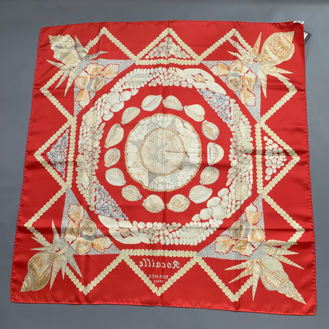 HERMES Red Gold Print Silk Scarves