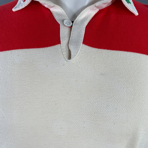 GUCCI Size M Cream Navy Red Stripe Dragon Applique Polo