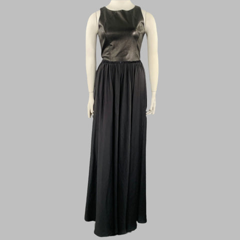 MARNA Size L Black Leather Pleated Sleeveless Long Dress