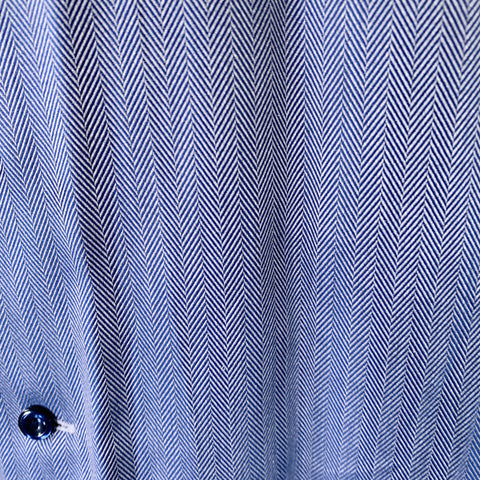ETON Size L Navy White Herringbone Twill Cotton Curved Cutaway Long Sleeve Shirt