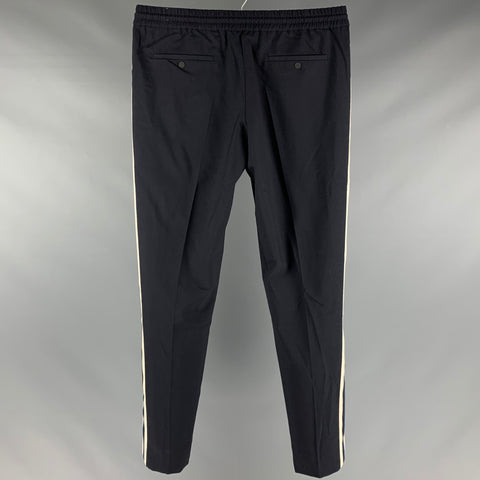 SANDRO Size 30 Navy White Vertical Stripe Wool Drawstring Casual Pants