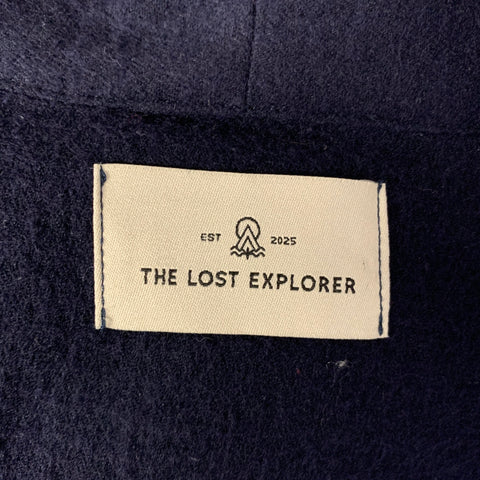 THE LOST EXPLORER Chest Size L Navy Distressed Wool  Cotton Shawl Jacket