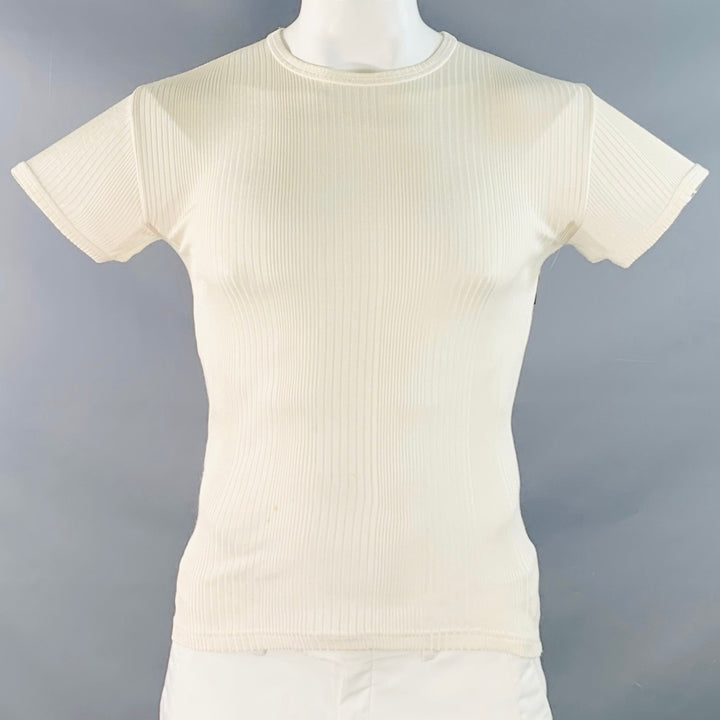 PS by PAUL SMITH Size L Cream Rib Knit Polyamide Crew Neck T-shirt