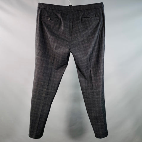 EMPORIO ARMANI Size 42 Grey Navy Plaid Wool Pleated Dress Pants