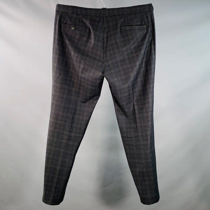 EMPORIO ARMANI Size 42 Grey Navy Plaid Wool Pleated Dress Pants