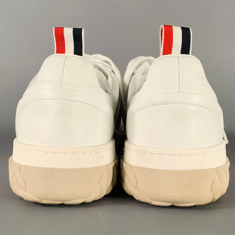 THOM BROWNE Size 8 White Beige Leather Rubber Sole Sneakers