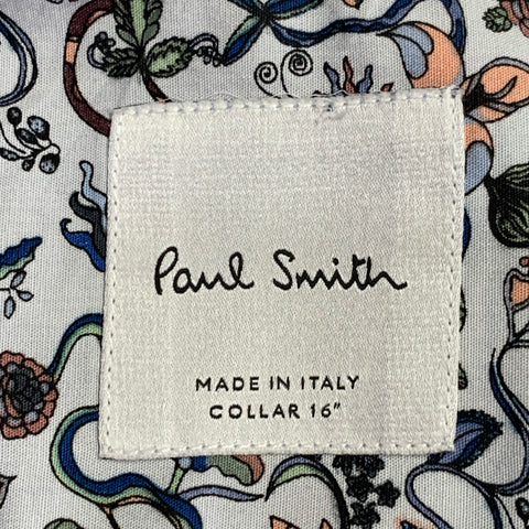 PAUL SMITH Size XL Blue Multi Color Floral Cotton Long Sleeve Shirt