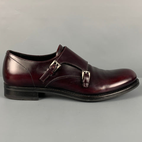 PRADA Size 9.5 Burgundy Leather Double Monk Strap Loafers