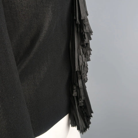 GIAMBATTISTA VALLI Size S Black Scoop Neck Ribbon Fringe Snap Cardigan GIAMBATTISTA VALLI