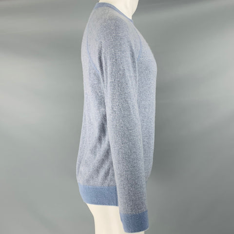 VINCE Jersey con cuello redondo de cachemira a rayas azul claro y gris talla S