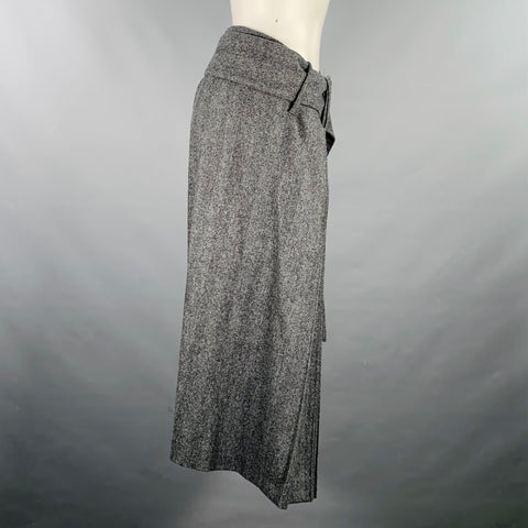 ROKH Size 4 Grey Wool Herringbone Belted A-Line Skirt
