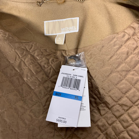 MICHAEL by MICHAEL KORS Size XL Camel Wool Blend Fur Collar Double Breasted Coat