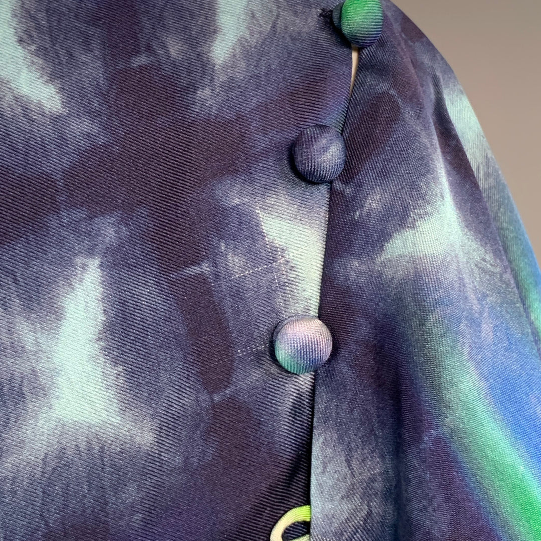 PRABAL GURUNG Size 6 Blue Green Silk Tie Dye Asymmetrical Batwing Midi Dress