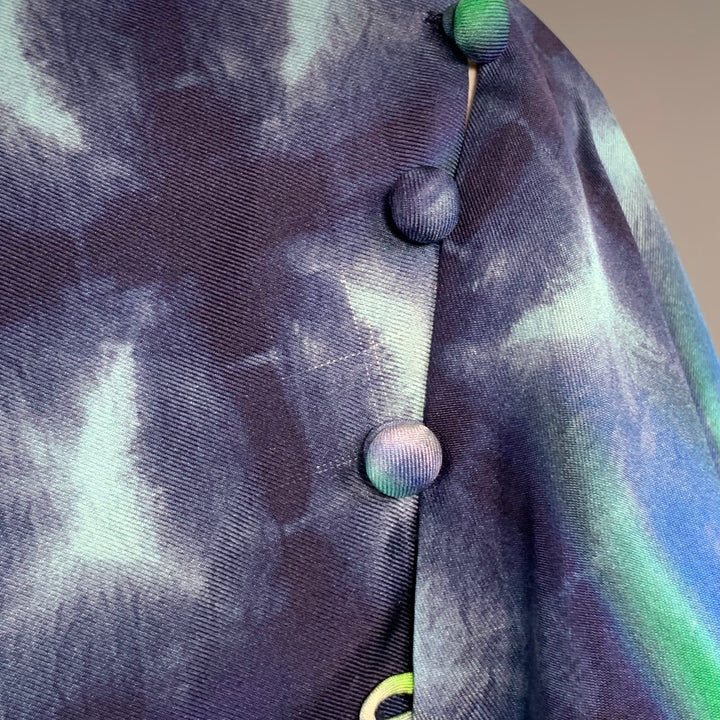 PRABAL GURUNG Size 6 Blue Green Silk Tie Dye Asymmetrical Batwing Midi Dress
